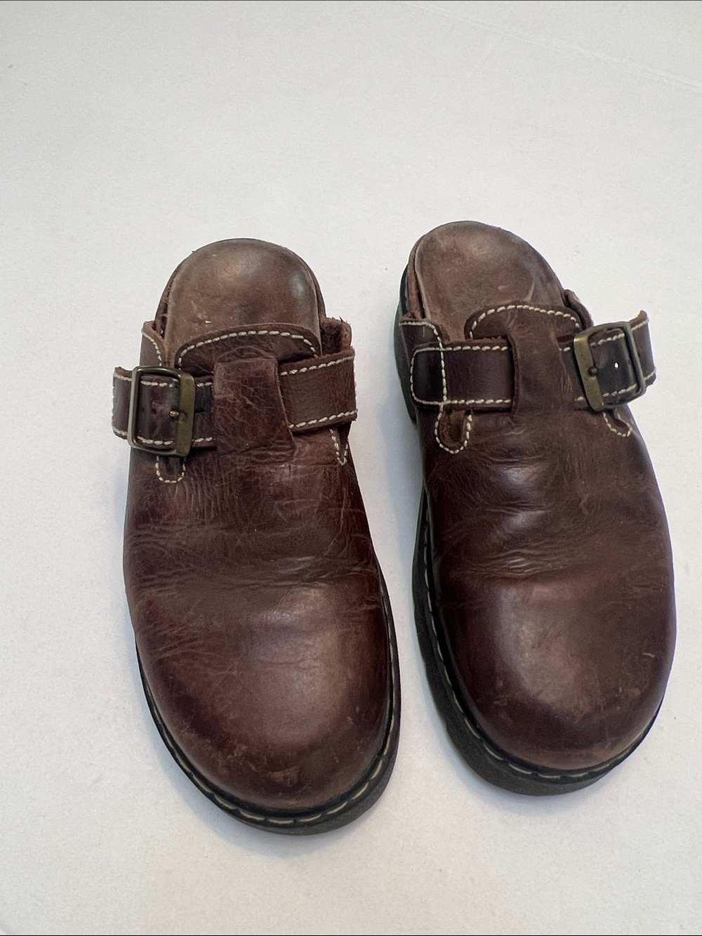 VINTAGE 90’s HIGH SIERRA BROWN LEATHER DISTRESSED CHUNKY CLOGS SIZE 7